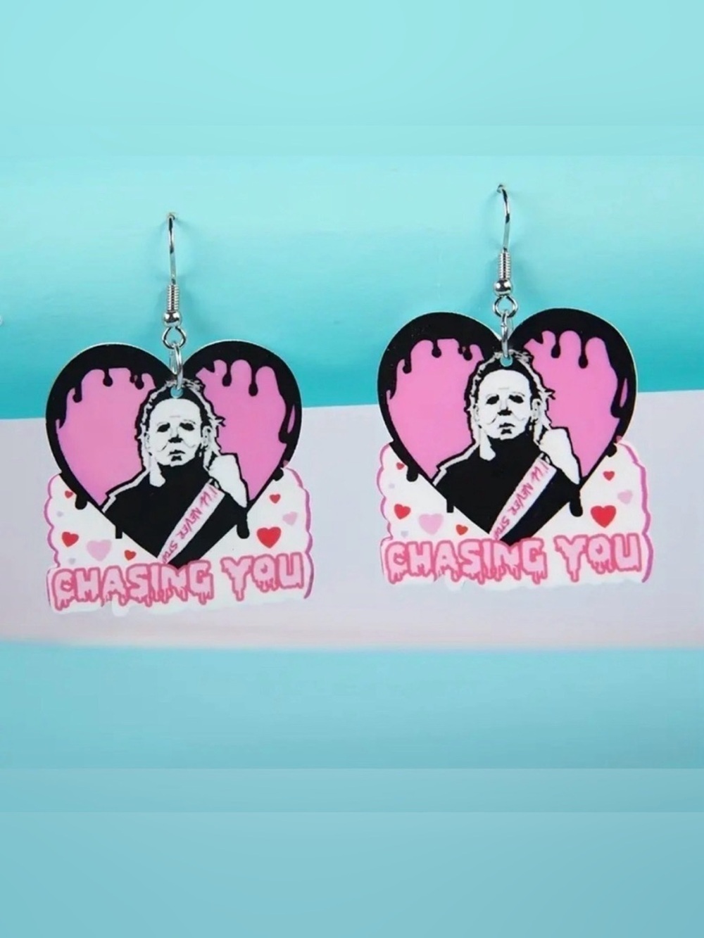 New! Michael Myers Halloween Chasing You Heart Earrings